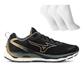 Tênis Mizuno Wave Dynasty 5 + 3 Pares de Meias - Masculino PRETO/OURO