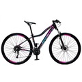 Bicicleta Aro 29 Krw Alumínio - Freio Hidráulico Suspensão Dianteira Mountain Bike S2 - 24 Velocidades - Adulto PRETO/ROSA
