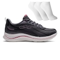 Opção de cor CINZA ESC/ROSA de Tênis Olympikus Apolis + 3 Pares de Meias - Feminino