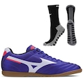 Chuteira Futsal Mizuno Morelia Club + Meia Antiderrapante - Adulto AZUL/PRETO