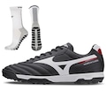 Chuteira Society Mizuno Morelia Classic - Adulto + Meia Antiderrapante PRETO/BRANCO