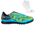 Chuteira Society Topper Strike V + Meia - Adulto AZUL/VERDE