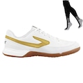 Chuteira Futsal Topper Titanium X e Meião - Masculino BRANCO/OURO