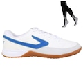 Chuteira Futsal Topper Titanium X e Meião - Masculino BRANCO/AZUL