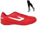 Kit Chuteira Futsal Topper Blast e Meião VERMELHO/BRANCO