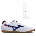 Kit Chuteira Futsal Mizuno Morelia Club In + 1 Meião de Futebol Morelia - Adulto BRANCO