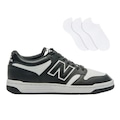 Kit Tênis New Balance 480 Low + 3 Pares de Meias - Masculino PRETO/BRANCO