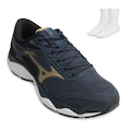 TÊNIS MIZUNO WAVE HAWK 5 + MEIA - MASCULINO AZUL/OURO