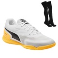 Kit Chuteira Futsal Puma Truco Iii + Par de Meia BRANCO/LARANJA