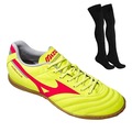 Chuteira Futsal Mizuno Morelia Club + Par de Meião - Adulto AMARELO