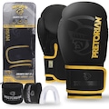 Kit Luvas de Boxe e Muay Thai Pretorian Fx2 + Bandagem + Bucal PRETO/AMARELO
