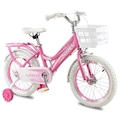 Bicicleta Krw Infantil Aro 16 Lara Aço Carbono Freio V-Brake com Rodas Laterais F16 ROSA/BRANCO