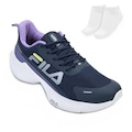 KIT TÊNIS FILA PROGRESS LITE + MEIA - FEMININO AZUL ESC/ROXO