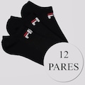 Kit Meias Fila Light com 12 Pares Cano Curto - Adulto PRETO