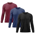 Kit 3x Camisas Térmicas Adriben Proteção Solar UV 50 - Masculina PRETO/VINHO
