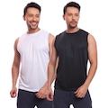 Camiseta Regata Lisa Básica Dry - 2 Unidades - Masculina PRETO/BRANCO