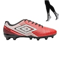 Chuteira de Campo Umbro Fire + Par de Meião - Adulto VERMELHO/PRETO