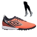 Kit Chuteira Society Umbro Adamant Top Speed Club + Meião - Adulto LARANJA/PRETO