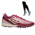 Kit Chuteira Society Umbro Adamant Top Speed Club + Meião - Adulto VINHO/BRANCO