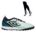 Kit Chuteira Society Umbro Adamant Top Speed Club + Meião - Adulto VERDE/AZUL