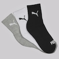 Meia Cano Médio Puma - 3 Pares - Feminina BRANCO/CINZA/PRETO