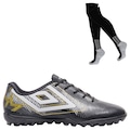 Kit Chuteira Society Umbro Heatmap + Meião - Adulto PRETO/OURO