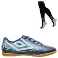 Kit Chuteira Futsal Umbro Heatmap e Meião - Adulto AZUL ESC/BRANCO