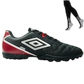 Chuteira Society Umbro Attak + Meião - Adulto PRETO/VERMELHO