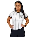 Camisa do Corinthians Baby Look Alvinegro Raglan Coimbra - Feminina BRANCO/PRETO