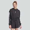 Moletom Cropped Feminino adidas 3 Stripes com Capuz PRETO