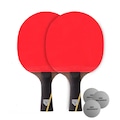 Kit Tênis Mesa Hueson Carbon 2 Raq Longa 6 Estrelas 3 bolas VERMELHO