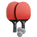 Kit Tênis Mesa Hueson Carbon-2 Raq Cabo Shorth 5 Estrelas 3 Bolas VERMELHO