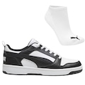 Kit Tênis Masculino Puma Rebound V6 Low Original + Meia PRETO/BRANCO