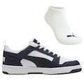 Kit Tênis Masculino Puma Rebound V6 Low Original + Meia BRANCO/AZUL ESC