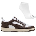 Kit Tênis Masculino Puma Rebound V6 Low Original + Meia BRANCO/MARROM