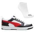 Kit Tênis Masculino Puma Rebound V6 Low Original + Meia PRETO/VERMELHO