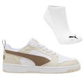 Kit Tênis Masculino Puma Rebound V6 Low Original + Meia BRANCO/BEGE
