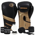 Kit Luva Boxe Muay Thai Elite Pretorian + 2 Par Bandagem + Bucal PRETO/OURO