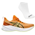 Kit Tênis Masculino Asics Novablast 3 Le + Meia LARANJA/VERDE CLA