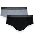 Kit Cueca Slip Lupo Com Elastano 2 Peças PRETO/CINZA
