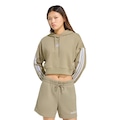 Blusão Moletinho com Capuz Cropped Feminino Adidas Essentials Três Listras MARROM CLARO/BRANCO