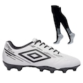 Chuteira de Campo Adulto Umbro Brave + 1 Meião BRANCO/PRETO
