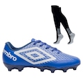 Chuteira de Campo Umbro X-Diamond + 1 Meião Adulto AZUL/BRANCO
