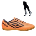 Chuteira Futsal Umbro X-Diamond + 1 Meião Adulto LARANJA/PRETO