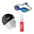 Kit Natação Speedo Spray Antiembaçante + Óculos + Touca AZUL/PRETO