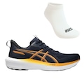 Kit Masculino Tênis ASICS GT-1000 14 E Meia AZUL ESC/LARANJA