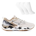 Tênis Mizuno Wave Stratos 3 Masculino + 3 Pares de Meias BEGE