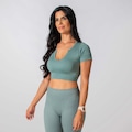 Conjunto Fitness Calça E Cropped Canelado Alma Genius Feminino VERDE