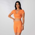 Conjunto Fitness Short Cropped Canelado Alma Genius Feminino LARANJA