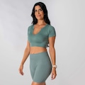 Conjunto Fitness Short E Cropped Canelado Alma Genius Feminino VERDE